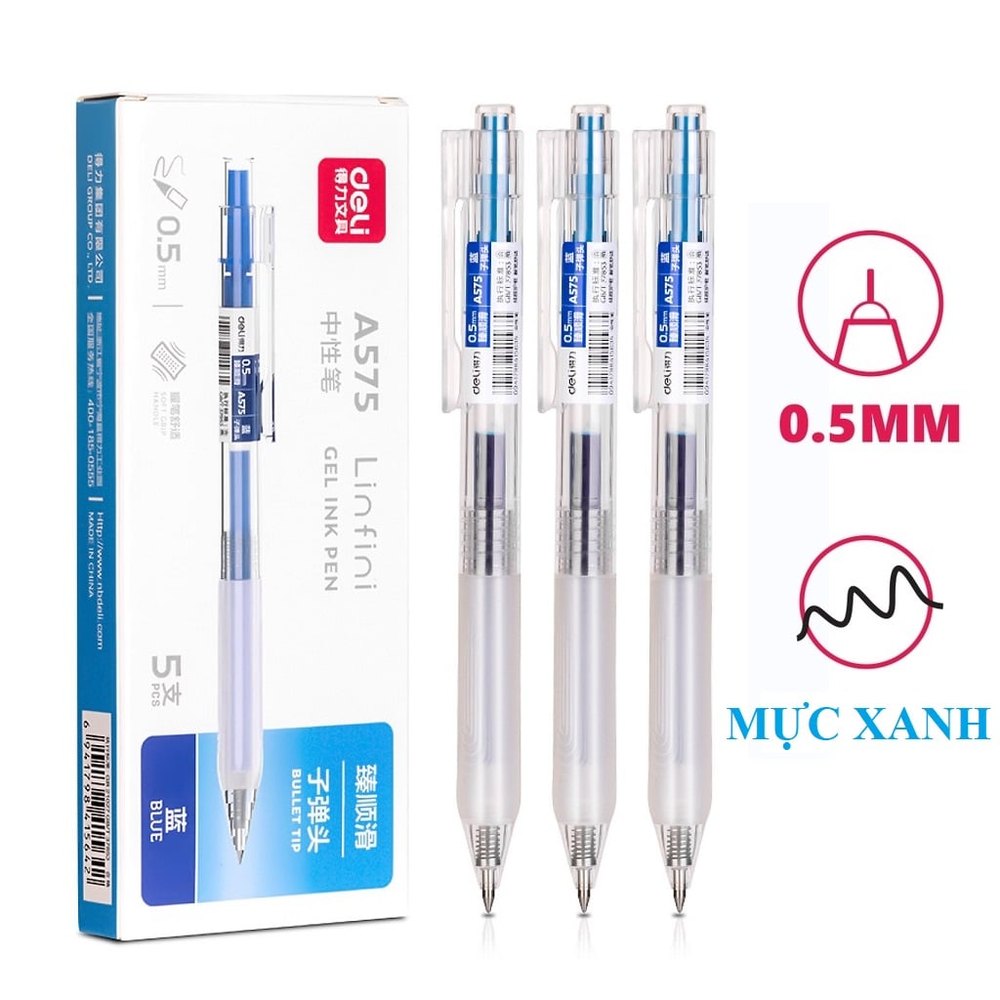 Bút bi nước Deli A575 xanh ( 10 chiếc/ hộp)